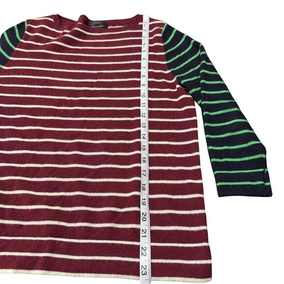 J. Crew Womens Burgundy/Green Cashmere 3/4 Sleeve Striped Round Neck Size S - Picture 6 of 7